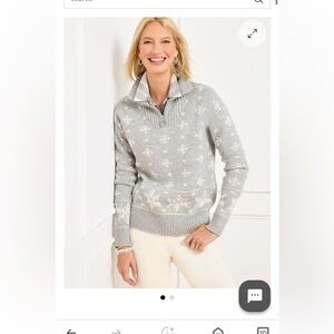 Talbots Snowflake Half-Zip Sweater Gray Fair Isle Knit Women’s Size Large